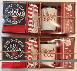 2 Hot Cocoa Christmas Decor Sets Warm & Cozy Mug & Candy Cane Holiday Time NEW